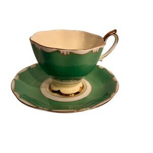 Vintage Royal Albert Bone China Teacup And Saucer. Mint Green & White. England